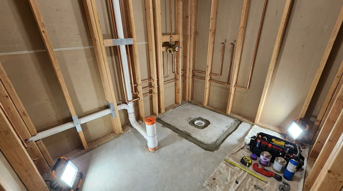 Bathroom rough-in plumbing during remodel by Johns Plumbing LLC in Renovo