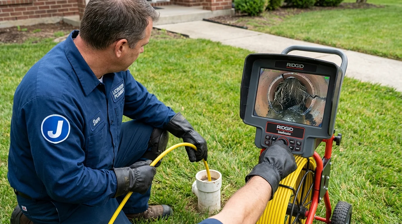 Sewer camera inspection being performed by Johns Plumbing LLC in Renovo