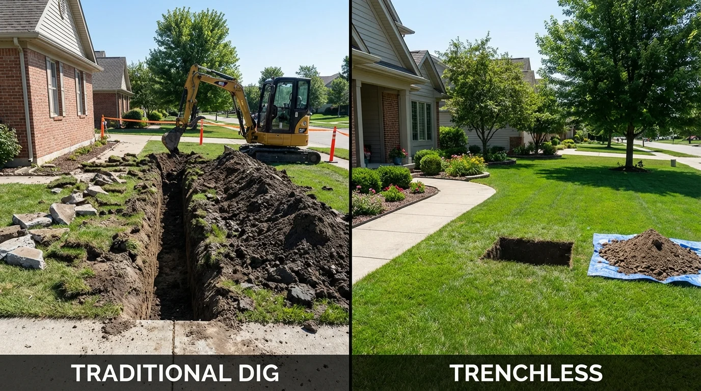 Trenchless sewer repair with minimal yard damage versus traditional excavation in Renovo, PA